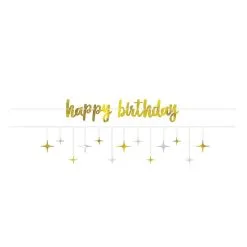 AMSCAN Happy Birthday & Stars Foil Ribbon Banner Kit Silver & Gold