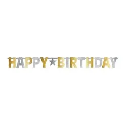 AMSCAN Happy Birthday Giant Foil Letter Banner Silver & Gold