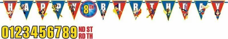 AMSCAN Super Hero Girls Add An Age Birthday Pennant Banner 1 AMSCAN Super Hero Girls Add An Age Birthday Pennant Banner