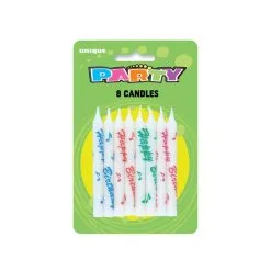 Unique 8 Happy Birthday'Day Print Candles -Multicolour