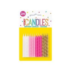 Unique 24 Sprial Candles Pink Assorted