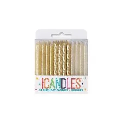 Unique 24 Gold & Gold Glitter Assorted Spiral Candles