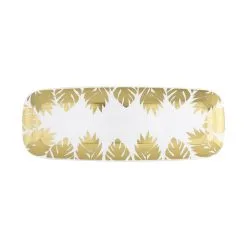 Unique Tropical Leaves Gold Foil Stamped Plastic Serving Tray 16.5cm W X 44.5cm L