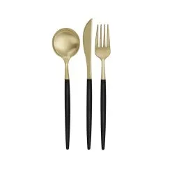 Unique Black & Gold Assorted Reusable Cutlery 12 Pack