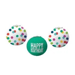 AMSCAN Happy Dots Happy Birthday Paper Lanterns 3 Pack