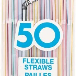 Unique 50 Flexi Straws - Striped