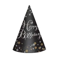AMSCAN Sparkling Celebration Happy Birthday Cone Hats 8 Pack