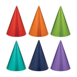 AMSCAN Party Cone Hats Foil Rainbow Colours 12 Pack