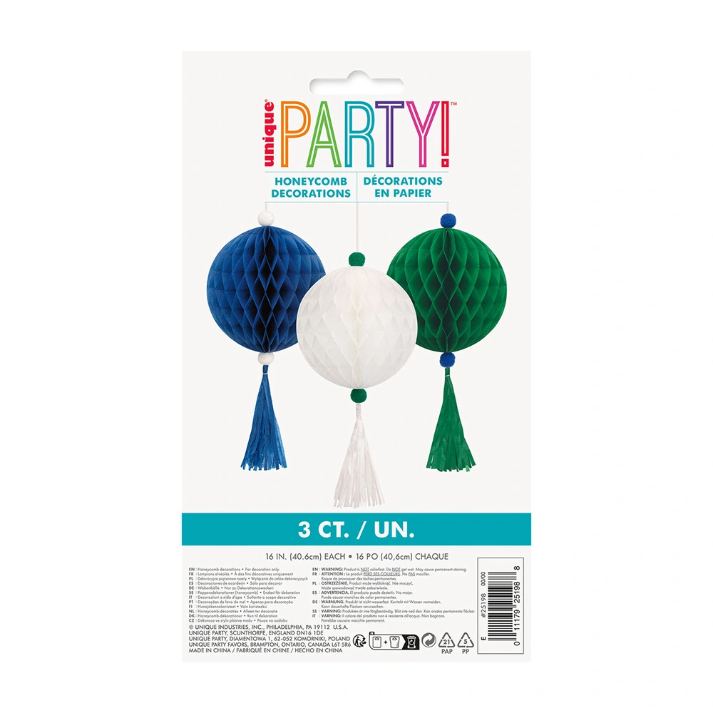 Unique Honeycomb Decorations With Tassels Assorted Colours 40.6cm 3 Pack 2 Unique Honeycomb Decorations With Tassels Assorted Colours 40.6cm 3 Pack - Image 2