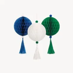 Unique Honeycomb Decorations With Tassels Assorted Colours 40.6cm 3 Pack