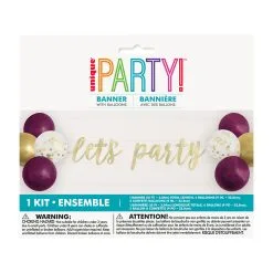 Unique Let's Party Foil Script Banner With Latex Balloons