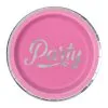 Unique Pink "Party" Silver & Bright Foil Stamped Paper Plates 23cm 8 Pack
