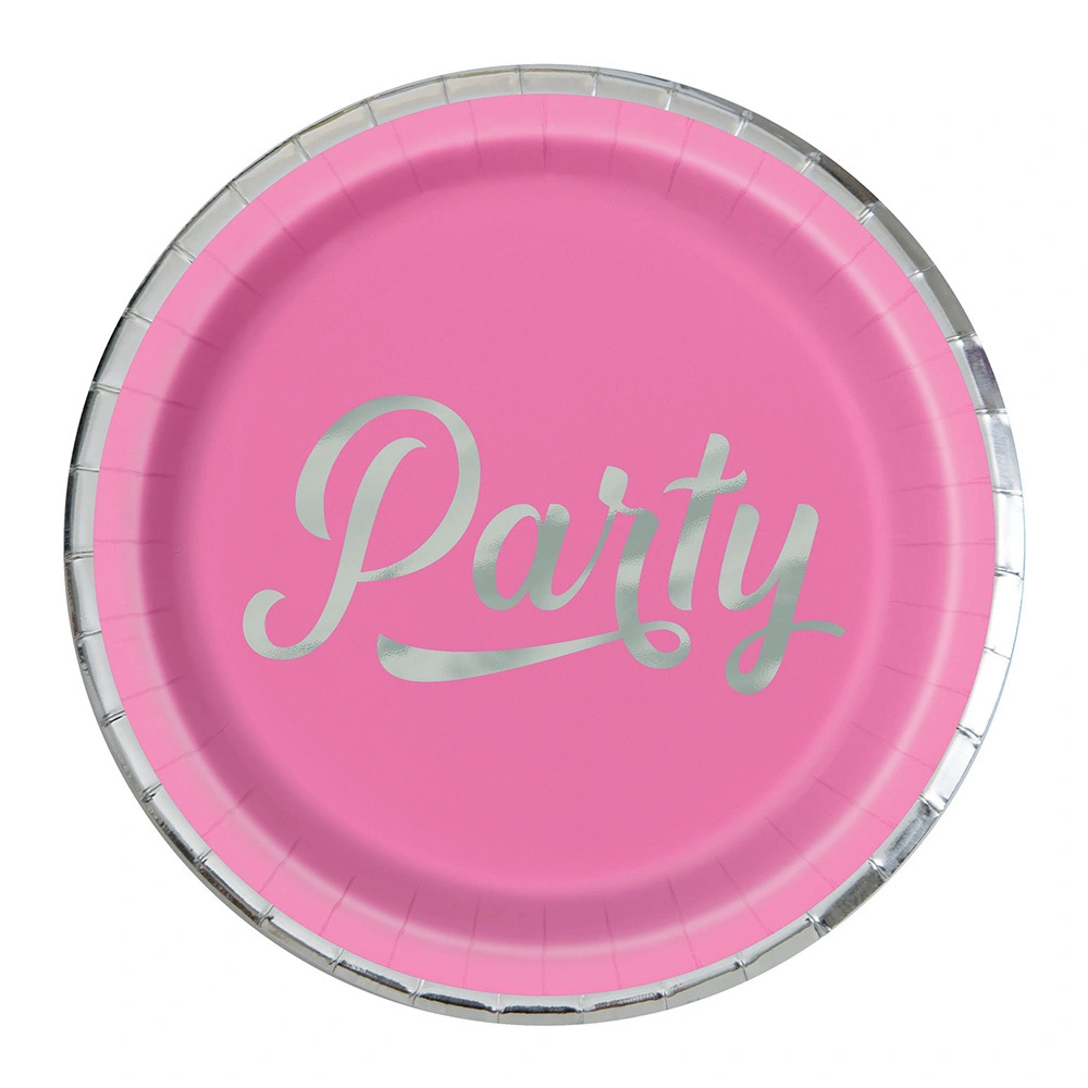 Unique Pink "Party" Silver & Bright Foil Stamped Paper Plates 23cm 8 Pack 1 Unique Pink "Party" Silver & Bright Foil Stamped Paper Plates 23cm 8 Pack