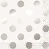 Unique Silver Foil Dots Beverage Napkins 2ply 16 Pack