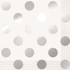 Unique Silver Foil Dots Beverage Napkins 2ply 16 Pack