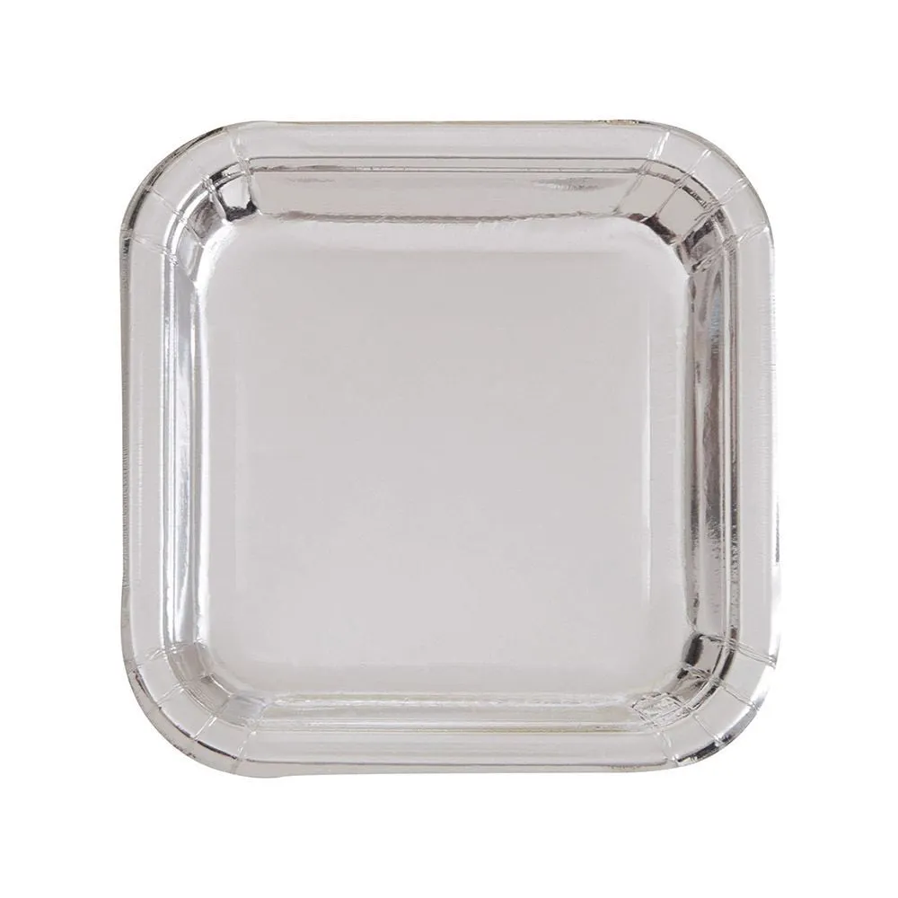 Unique Silver Foil Square Plates 22cm 8 Pack 1 Unique Silver Foil Square Plates 22cm 8 Pack