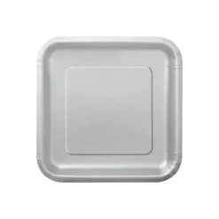 Unique Silver Square Pack Paper Plates 22cm 14 Pack