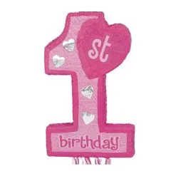 AMSCAN Pink 1st Birthday 3D Shape Pull String Pinata