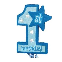 AMSCAN Blue 1st Birthday 3D Shape Pull String Pinata