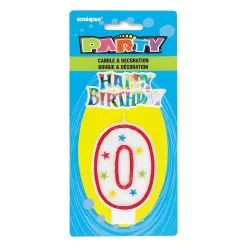 Unique Numeral Candle With Happy Birthday Cake Topper - 0