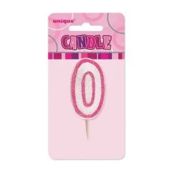 Unique Glitz Pink Number Candle - 0