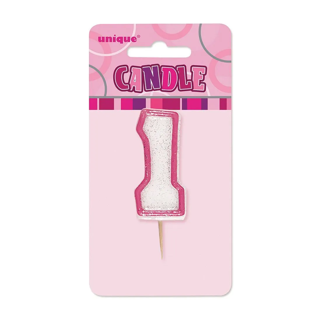 Unique Glitz Pink Number Candle - 1 1 Unique Glitz Pink Number Candle - 1