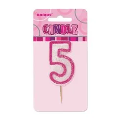 Unique Glitz Pink Number Candle - 5