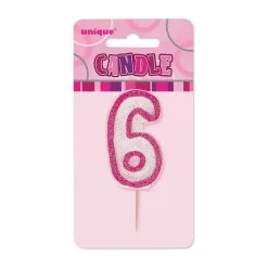 Unique Glitz Pink Number Candle - 6
