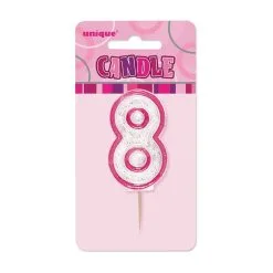 Unique Glitz Pink Number Candle - 8