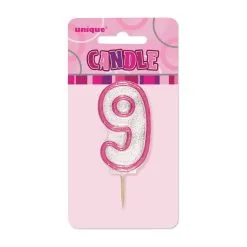 Unique Glitz Pink Number Candle - 9