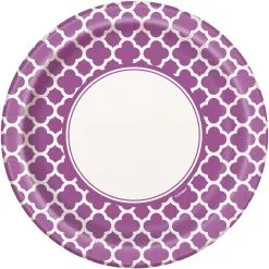 Unique Quatrefoil Pretty Purple Paper Plates 22cm 8 Pack
