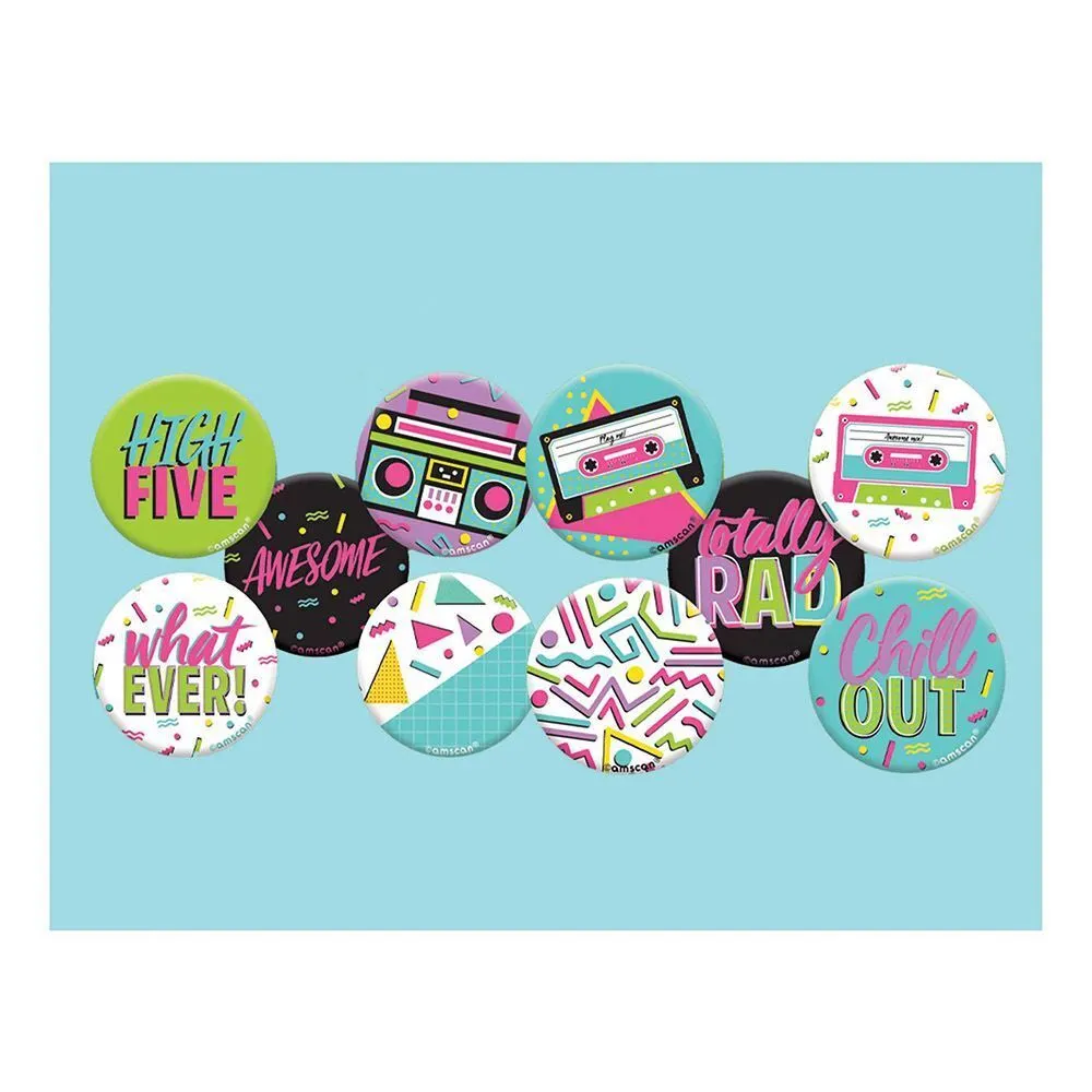 AMSCAN Awesome Party 80's Button Badges 10 Pack 2 AMSCAN Awesome Party 80's Button Badges 10 Pack - Image 2