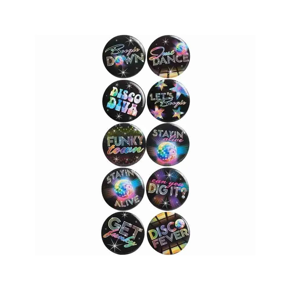 AMSCAN Disco Fever Button Badges Assorted Designs 10 Pack 1 AMSCAN Disco Fever Button Badges Assorted Designs 10 Pack