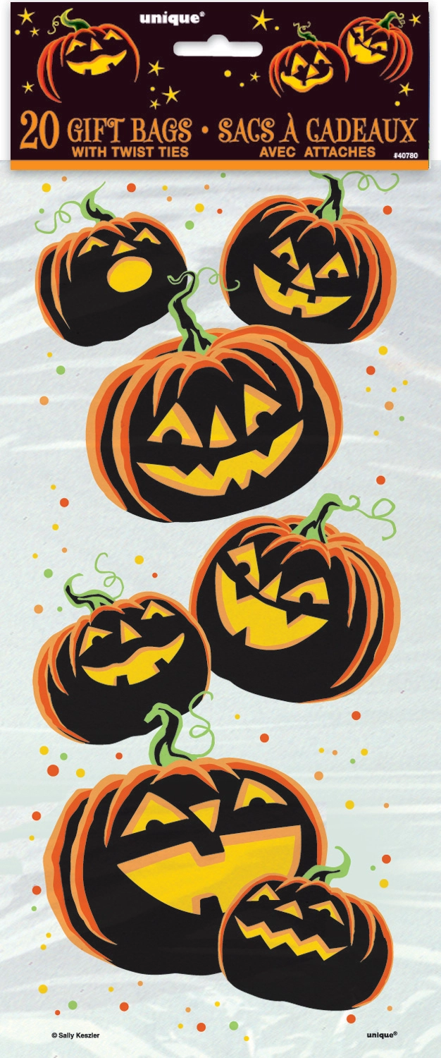 Unique Pumpkin Grin Cello Bags 28cm 20 Pack 2 Unique Pumpkin Grin Cello Bags 28cm 20 Pack - Image 2