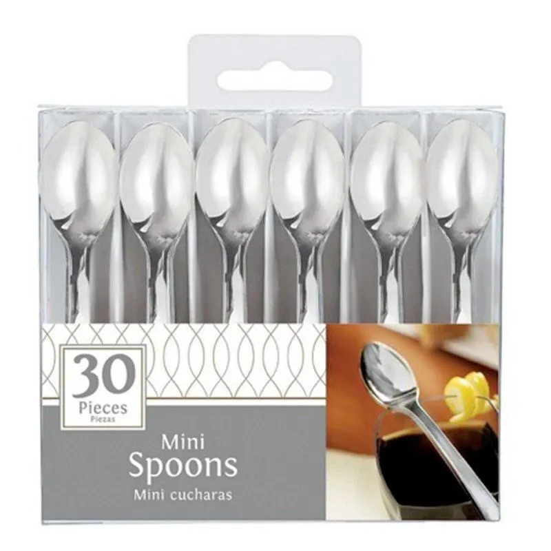 AMSCAN Mini Catering Spoons Silver Plastic 4/ 10cm 30 Pack 1 AMSCAN Mini Catering Spoons Silver Plastic 4/ 10cm 30 Pack