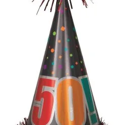Unique Birthday Cheer 50 Large Foil Cone Hat 33cm