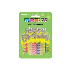 Unique 12 Candles And Holders And Happy Birthday Cake Topper