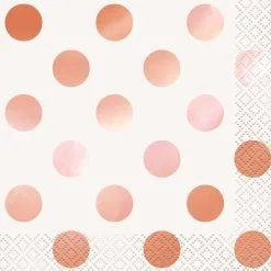 Unique Rose Gold Foil Dots Beverage Napkins 2ply 16 Pack