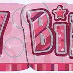 Unique Glitz Pink Giant Happy Birthday Banner