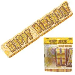 Unique Glitz Gold Giant Happy Birthday Banner