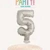 Unique Silver 5 Balloon Cake Topper - 5