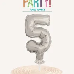 Unique Silver 5 Balloon Cake Topper - 5