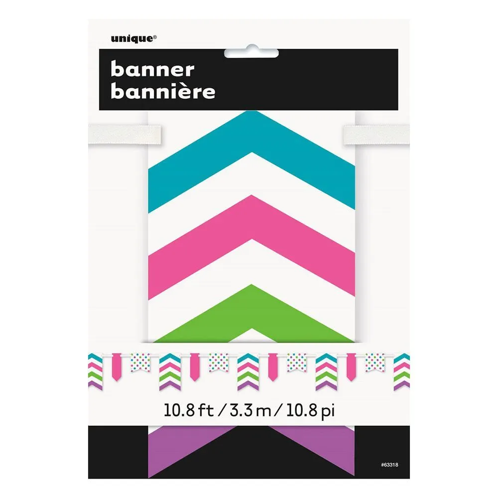Unique Dots Stripes & Chevron Paper Pennant Banner Bright Multi 3.3m 1 Unique Dots Stripes & Chevron Paper Pennant Banner Bright Multi 3.3m