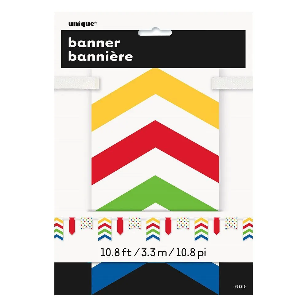 Unique Dots Stripes & Chevron Paper Pennant Banner Bold Multi 3.3m 1 Unique Dots Stripes & Chevron Paper Pennant Banner Bold Multi 3.3m