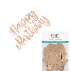 Unique Happy Birthday Rose Gold Foil Script Jointed Banner 2.13m