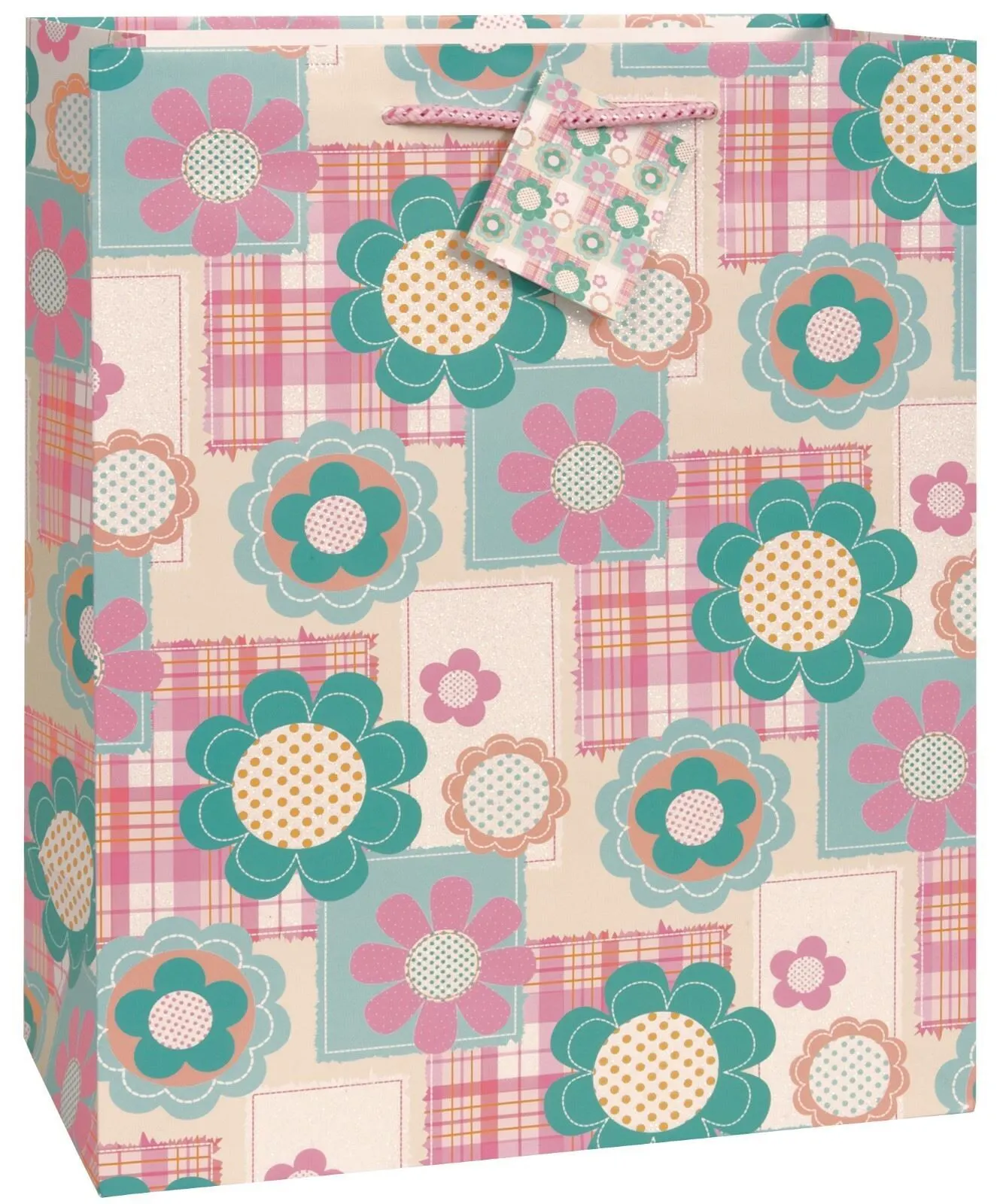Unique Gift Bag Plaid Flowers Large 1 Unique Gift Bag Plaid Flowers Large