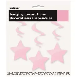 Unique Star Hanging Swirl Decorations Lovely Pink 90cm L 3 Pack