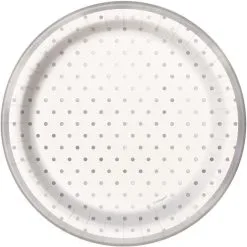 Unique Foil Stamped Mini Dots Silver Paper Plates 18cm 8 Pack