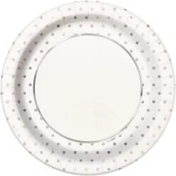 Unique Silver Foil Dots Paper Plates 18cm 8 Pack
