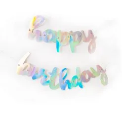 Unique Happy Birthday Iridescent Foil Script Jointed Banner